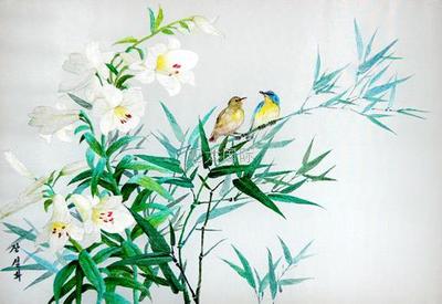 麻雀和百合花
